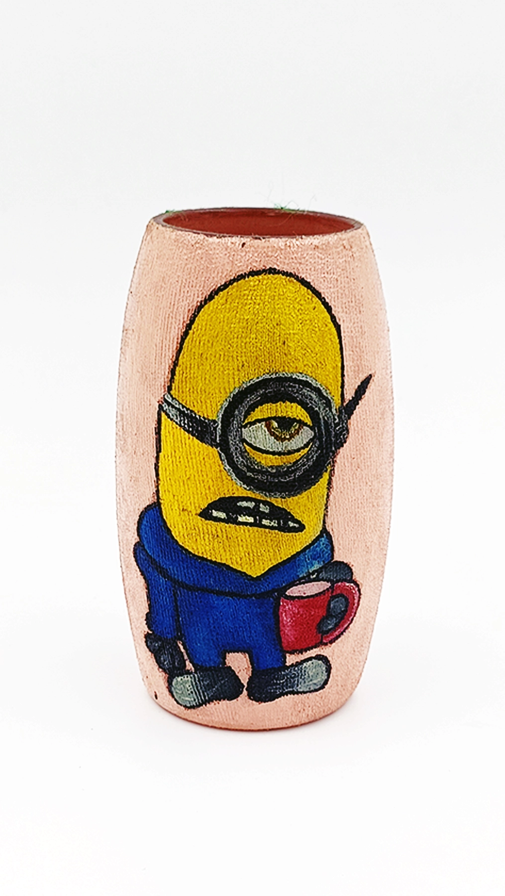 Handmade Recycled Bottle Art | Minion Painting on Pink Base by Krystal Kraft