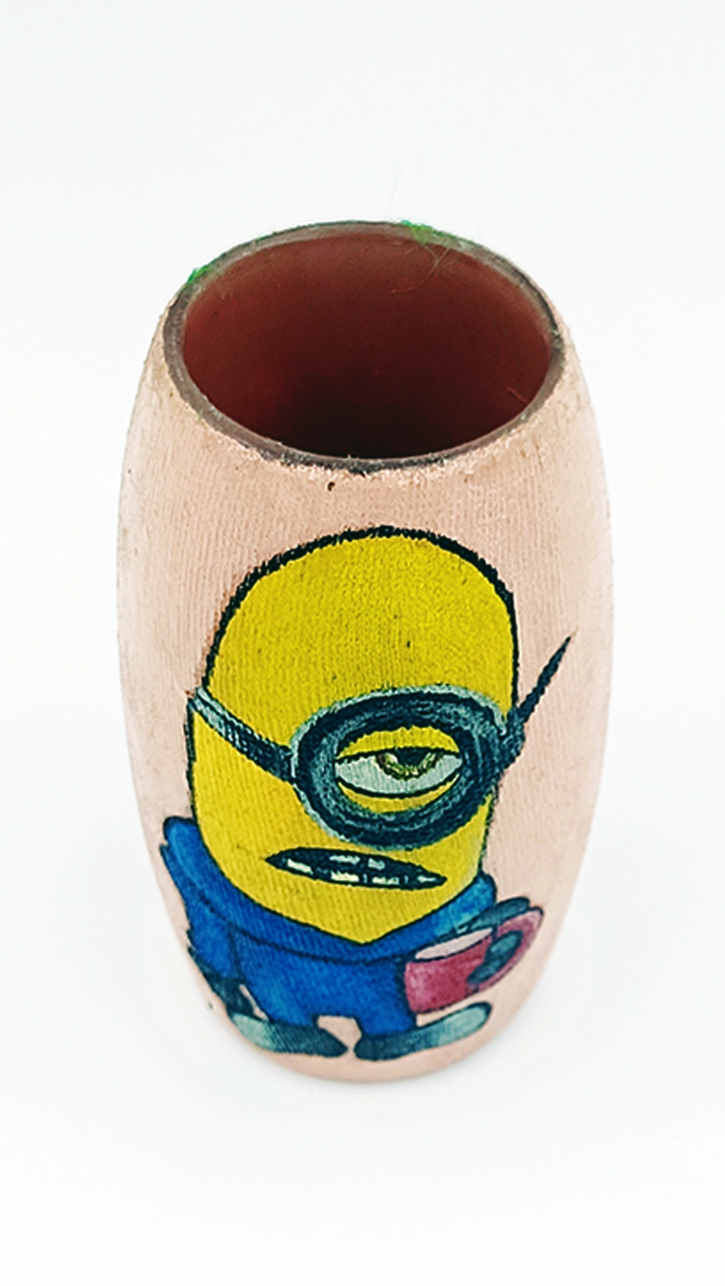 Handmade Recycled Bottle Art | Minion Painting on Pink Base by Krystal Kraft