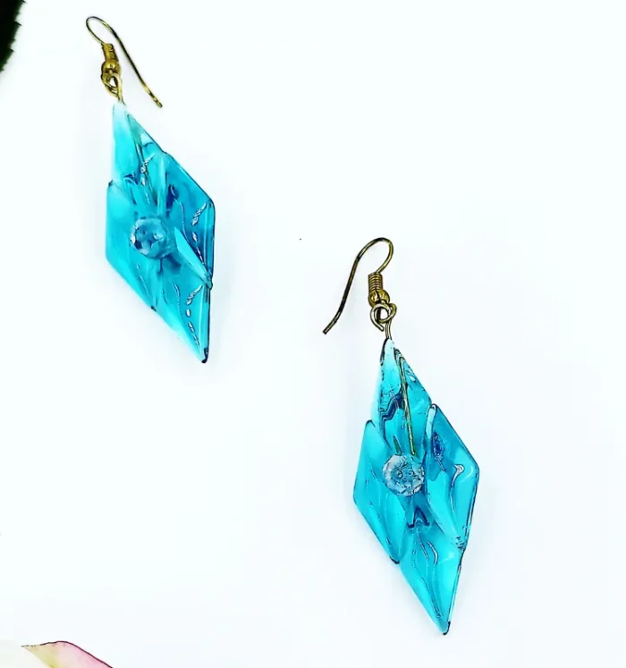 Aqua Radiance Geometric Diamond Earrings - Image 2