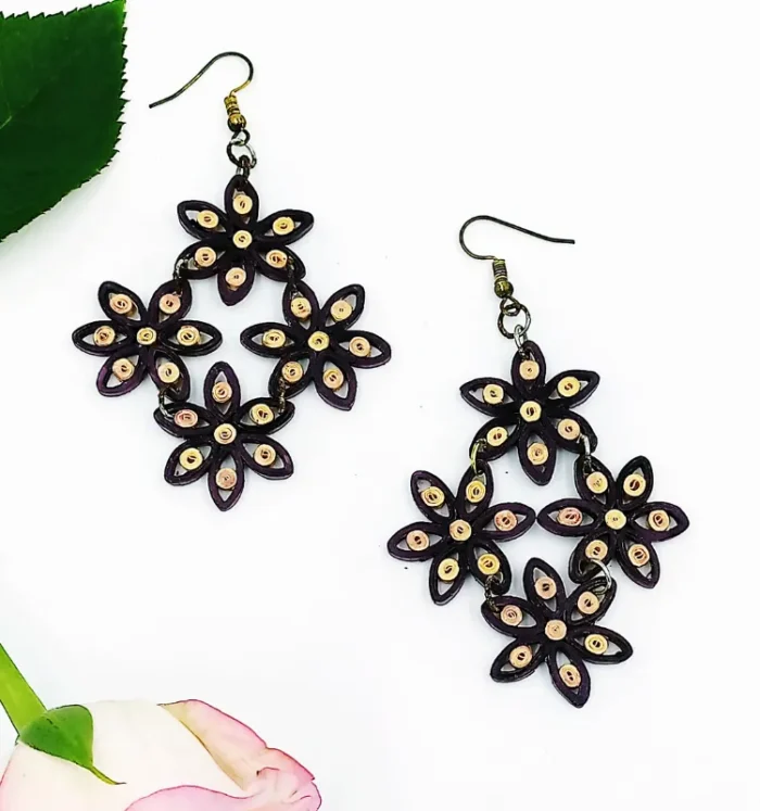 Unique Maroon Floral Paper Earrings