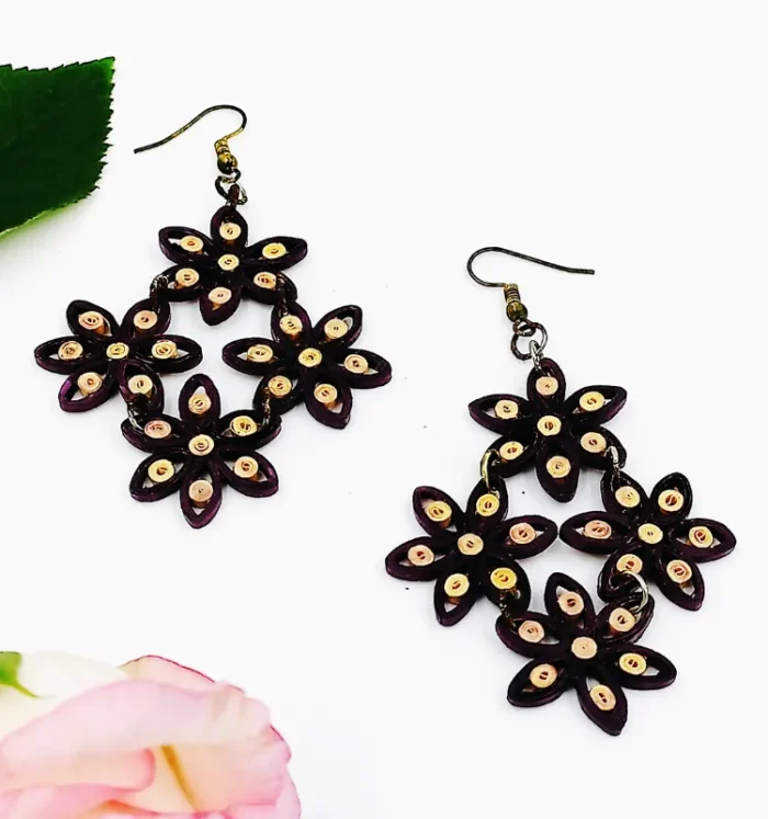 Unique Maroon Floral Paper Earrings - Image 2