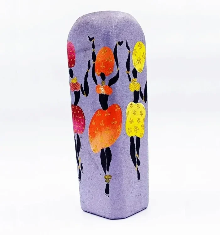 Hand-Painted Dancing African Lady Bottle Art Vase - Image 2