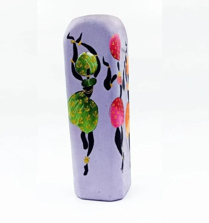 Hand-Painted Dancing African Lady Bottle Art Vase - Image 4