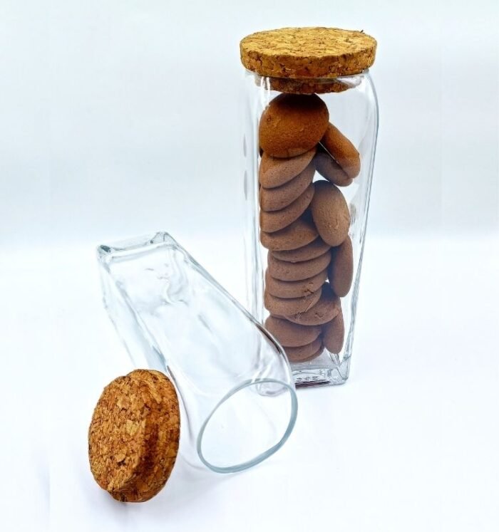 Krystal Kraft Gold Label Square Glass Jar with Cork Lid set of two - Image 3