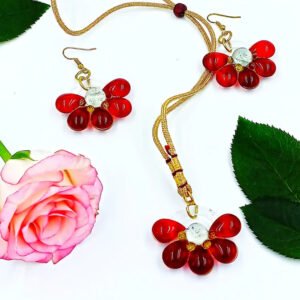 Radiant Red Flower Pendant Necklace & Earrings