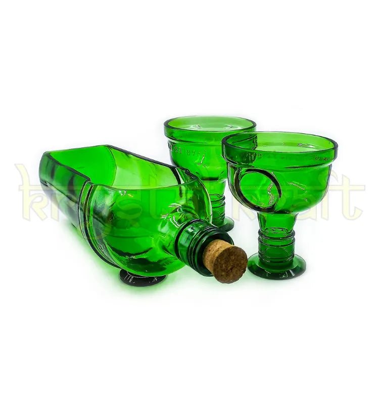 Tanqueray Green Upcycled Bottle Glasses Set with Platter – Recycled Wine Bottle Glasses (Set of 2) - Image 4