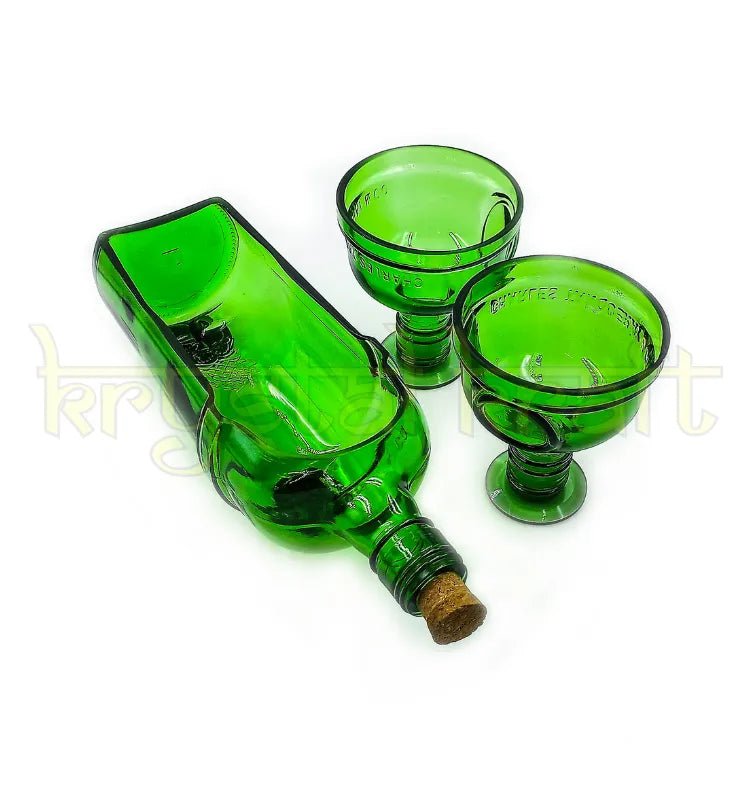 Tanqueray Green Upcycled Bottle Glasses Set with Platter – Recycled Wine Bottle Glasses (Set of 2) - Image 3