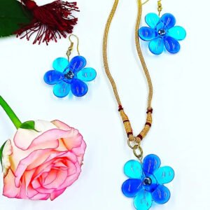 Handmade Blue Floral Glass Jewelry Set – Necklace & Earrings