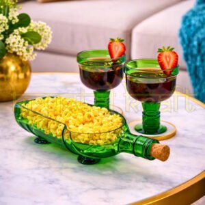 Tanqueray Green Upcycled Bottle Glasses Set with Platter – Recycled Wine Bottle Glasses (Set of 2)
