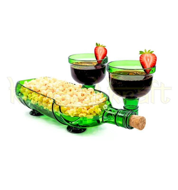 Tanqueray Green Upcycled Bottle Glasses Set with Platter – Recycled Wine Bottle Glasses (Set of 2) - Image 2