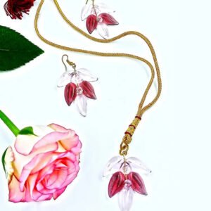 Handmade Pink Floral Jewelry Set - Necklace & Earrings