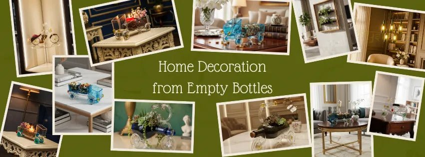 Handcrafted home decoration from empty glass bottles created by artist Raees Ahmed Merchant in Gujarat India showcasing eco-friendly recycled bottle art