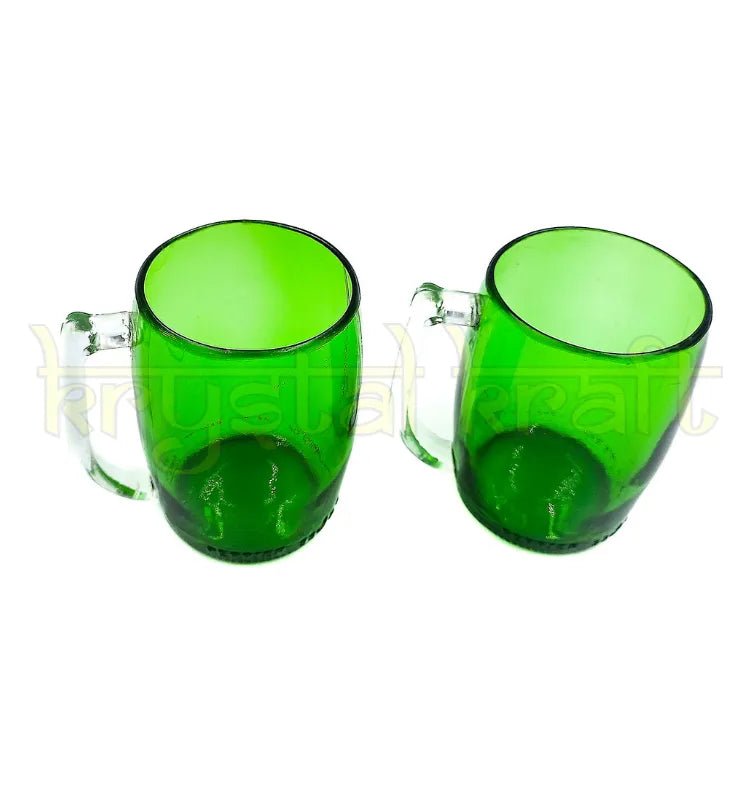 Upcycled artistic green glass mug selected by interior designers and architects for bars, cafés, creative drink presentation, and décor.