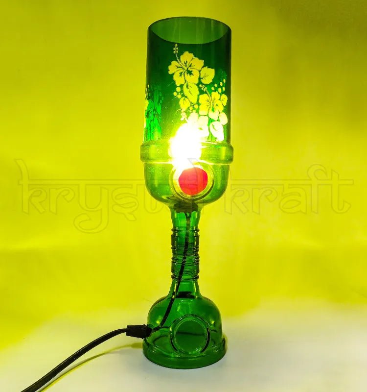 Eco friendly upcycled bottle lamp used as decorative lighting