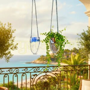 "Upcycled Grey Goose hanging bottle planter set of 2 made from recycled glass bottles for indoor and outdoor décor"