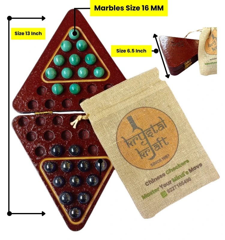 HDMDF Wooden Chinese Checkers Game Board with Marbles for Strategy Play"
