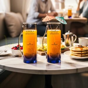 A beautifully handcrafted long mug made from an authentic Ciroc glass bottle, showcasing sustainable upcycled glass art by Krystal Kraft.