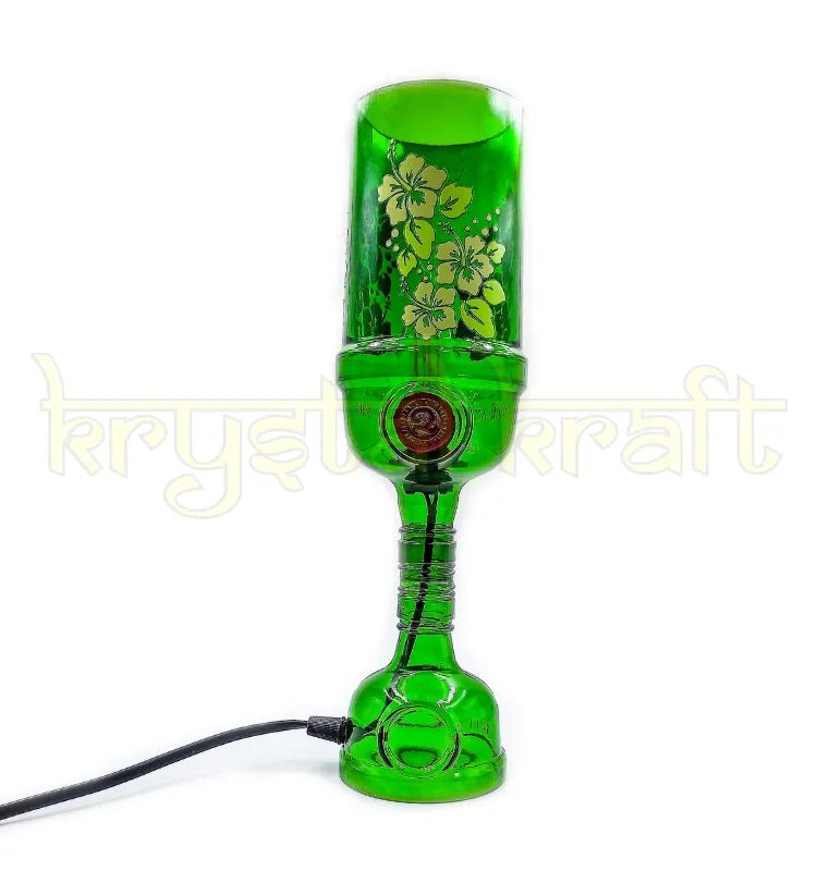 Handmade glass bottle lamp crafted by Vadodara artist