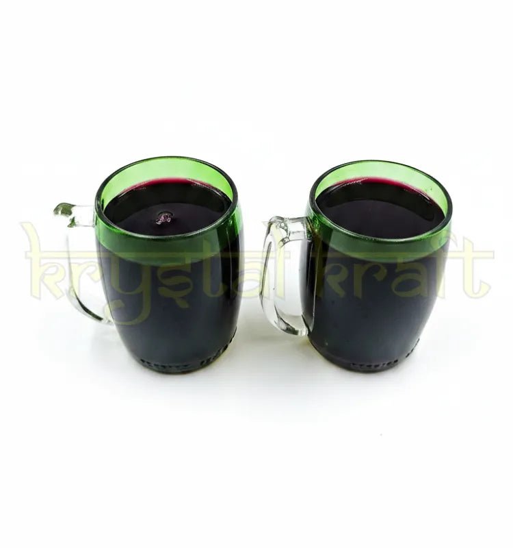 Unique handmade green glass bottle mug created from upcycled glass for serving beverages in homes, cafés, offices, and bars.
