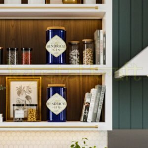 Handcrafted upcycled Hendrick’s-inspired glass jars with smooth finish and airtight wooden cork lids, perfect for sustainable kitchen storage and elegant home decor.