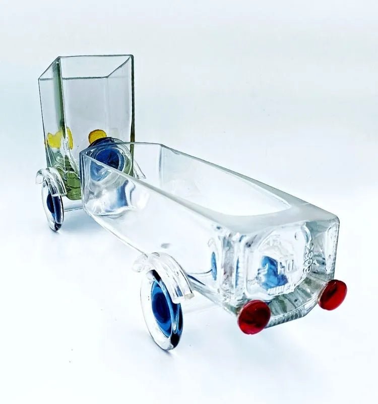 Merchant’s Marvel Truck by Krystal Kraft, handcrafted from a repurposed Gold Label whisky bottle – versatile truck design serving bowl ideal for nuts, candies, and décor styling.