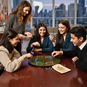 Premium 16-inch HDMDF Chinese Checkers Wooden Board with Marbles”
