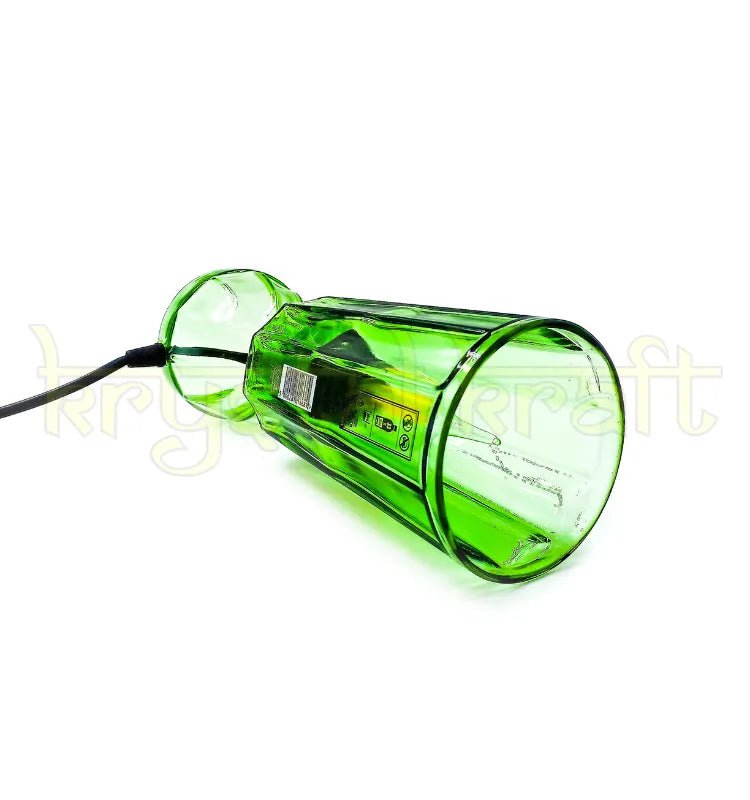 Sustainable decorative bottle lamp made from recycled glass bottle.