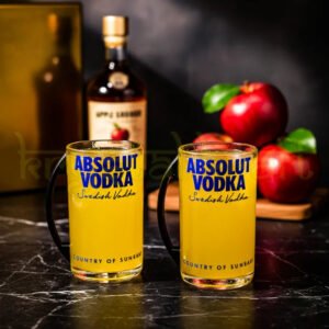 Handmade eco-friendly glass mugs crafted from Absolut bottles by Krystal Kraft