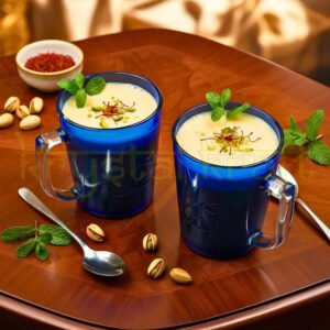 Handmade upcycled antiquity blue glass bottle mug for smoothies, milkshakes, juice, and stylish everyday use.