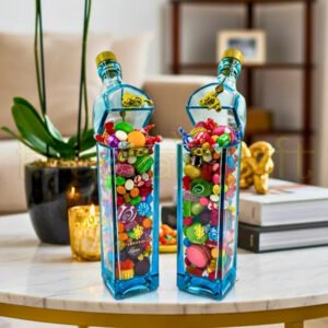 Handcrafted upcycled bottle jar set made from recycled liquor bottles