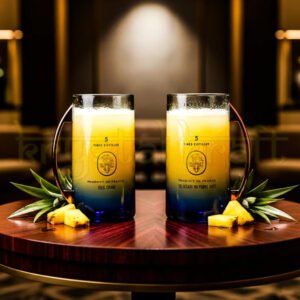 Handcrafted upcycled Ciroc bottle mugs set of 2 by Krystal Kraft showcasing eco-friendly sustainable drinkware made from recycled glass bottles.