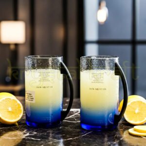 Handcrafted upcycled Ciroc vodka bottle mugs with metal handle, eco-friendly drinkware set of two.”