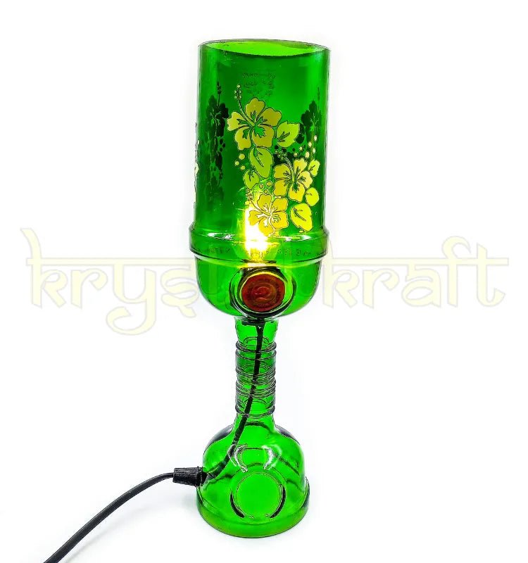 Recycled glass bottle lamp providing ambient decorative lighting