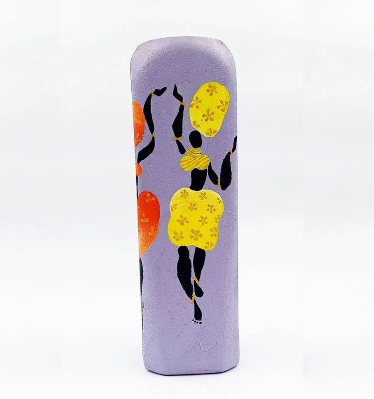 Recycled glass bottle art featuring a vivid hand-painted African Lady design — a sustainable handmade gift and elegant decorative vase for creative spaces.