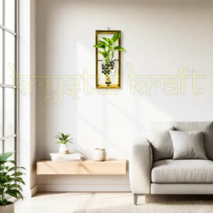 A beautifully handcrafted hanging wall planter made from an upcycled Greater Than Gin bottle with a vibrant floral print, mounted on a rustic wooden frame — perfect for indoor or balcony decor.