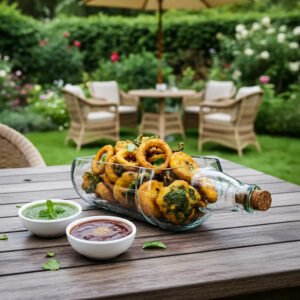 A handcrafted serving platter made from an authentic upcycled Imperial Blue 2-liter bottle, featuring its signature blue color and smooth finish—perfect for serving snacks or appetizers sustainably.