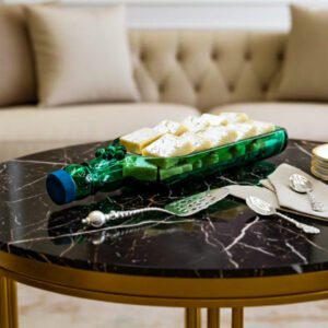 A handcrafted serving platter made from an upcycled Singleton glass bottle, featuring a polished, eco-friendly design perfect for serving appetizers and snacks sustainably.
