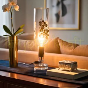  Handmade Indri printed table lamp by Krystal Kraft with artistic shade perfect for living room ambiance and aesthetic home decor